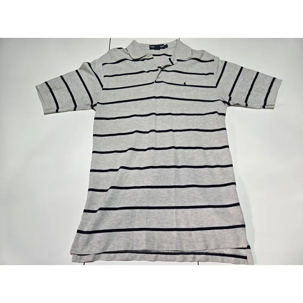Vintage Polo Golf Ralph Lauren Gray Navy Stripe Polo Shirt‎ Men's Medium